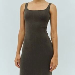 Zara Bodycon Square Neck Midi dress, Khaki Green